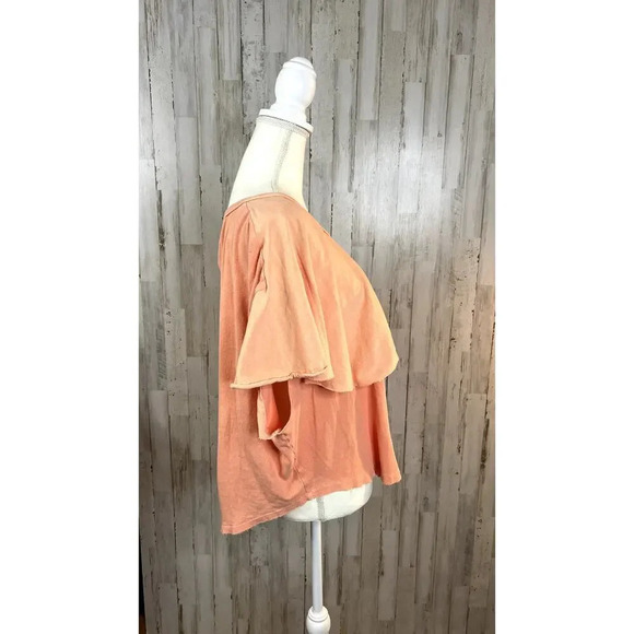 Free People Women's Medium‎ Girl Talk Ruffle Linen Blend Top Sunny Peach Blouse - Picture 4 of 6